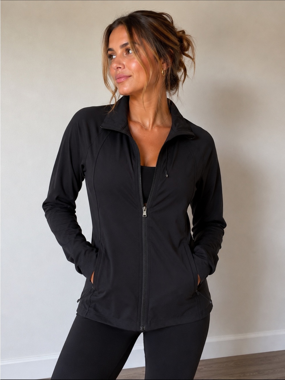 Athleta Black Zip-Up Utility Jacket medium